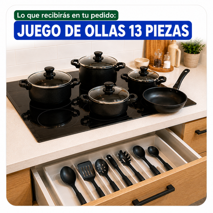Juego de ollas y utensilios cocina